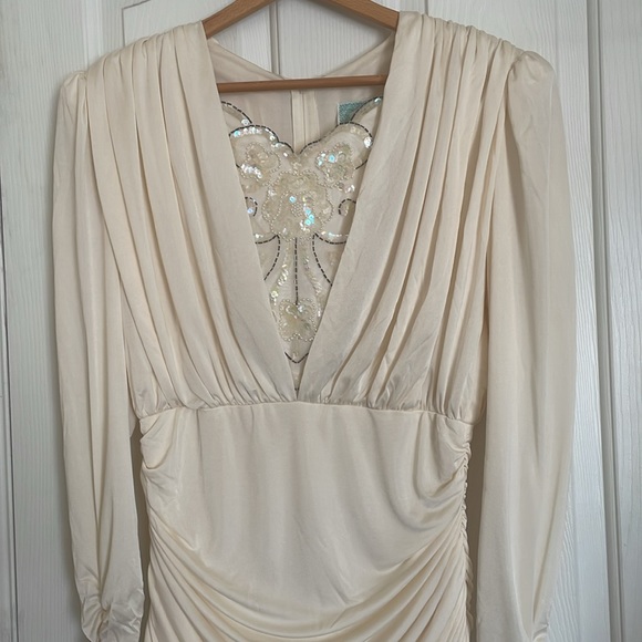 Vintage Filigree Ivory White Ruched Drape Glam Rock Dynasty Dress size 14 - Picture 4 of 8